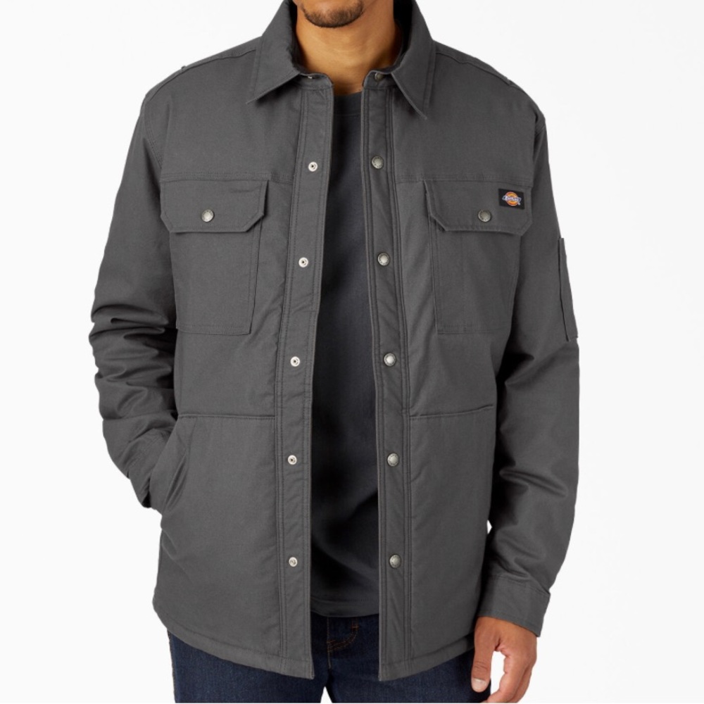 Dickies Water Repellent Fleece-Lined Duck Shirt Jacket, Slate Gray XL